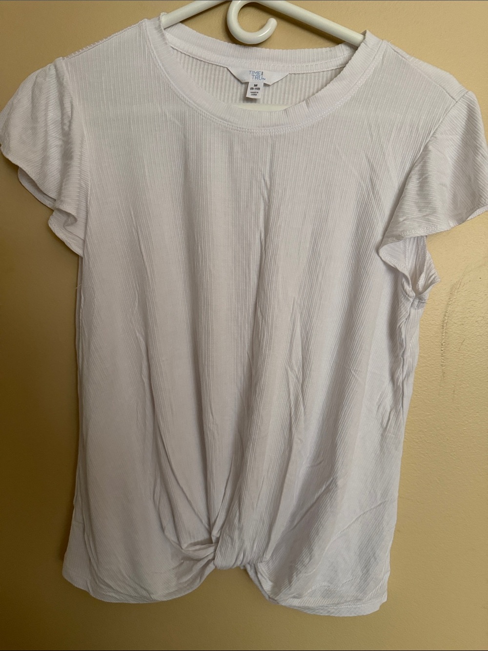 Time and Tru White Twist-Hem Short Sleeve Top